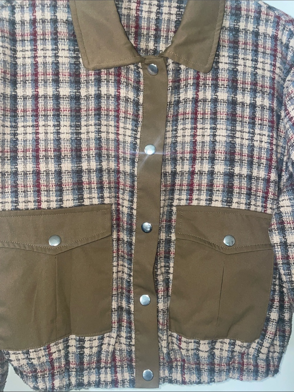 Camilla Plaid Jacket with Brown Trim